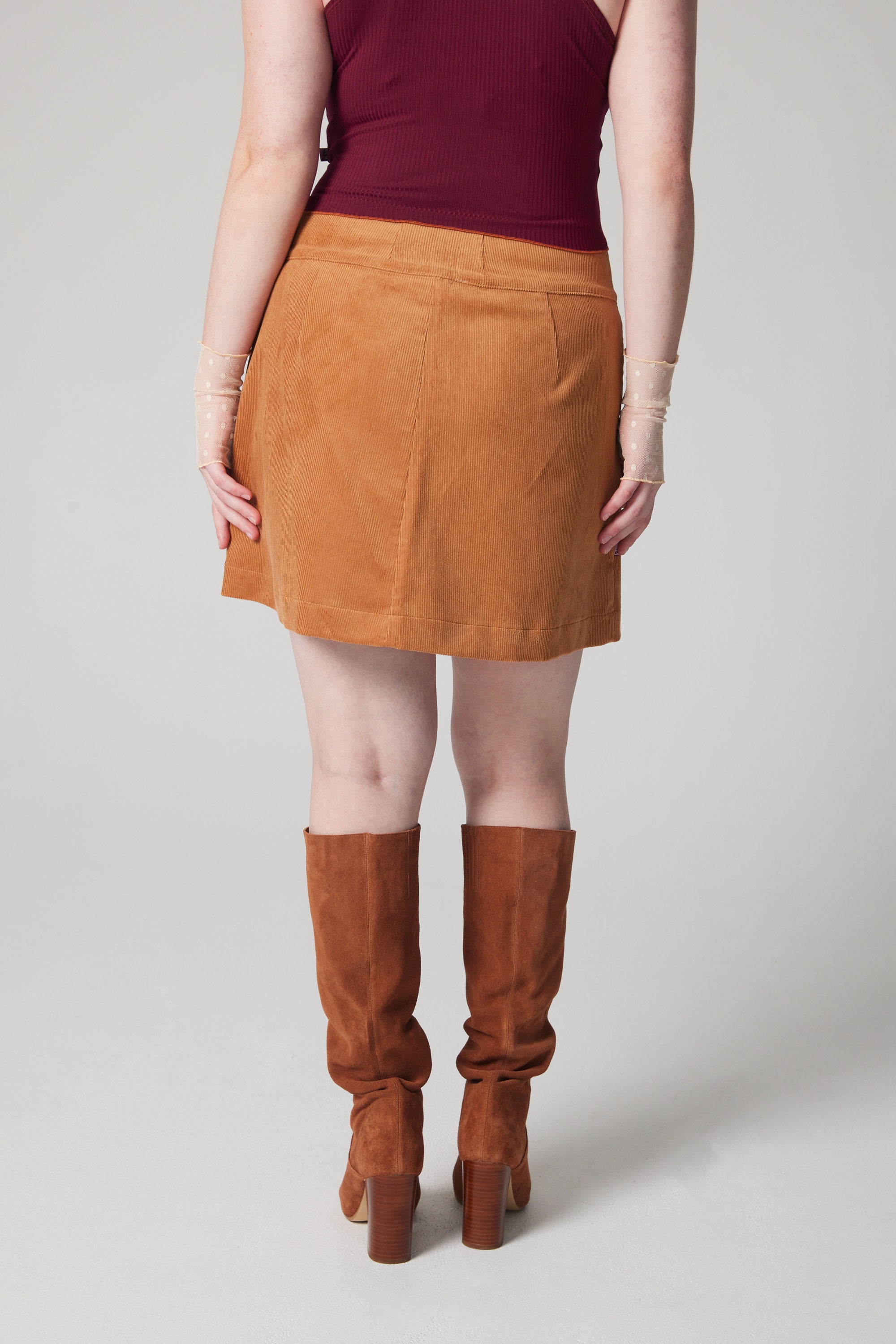 Snap Button Corduroy Skirt - Caramel