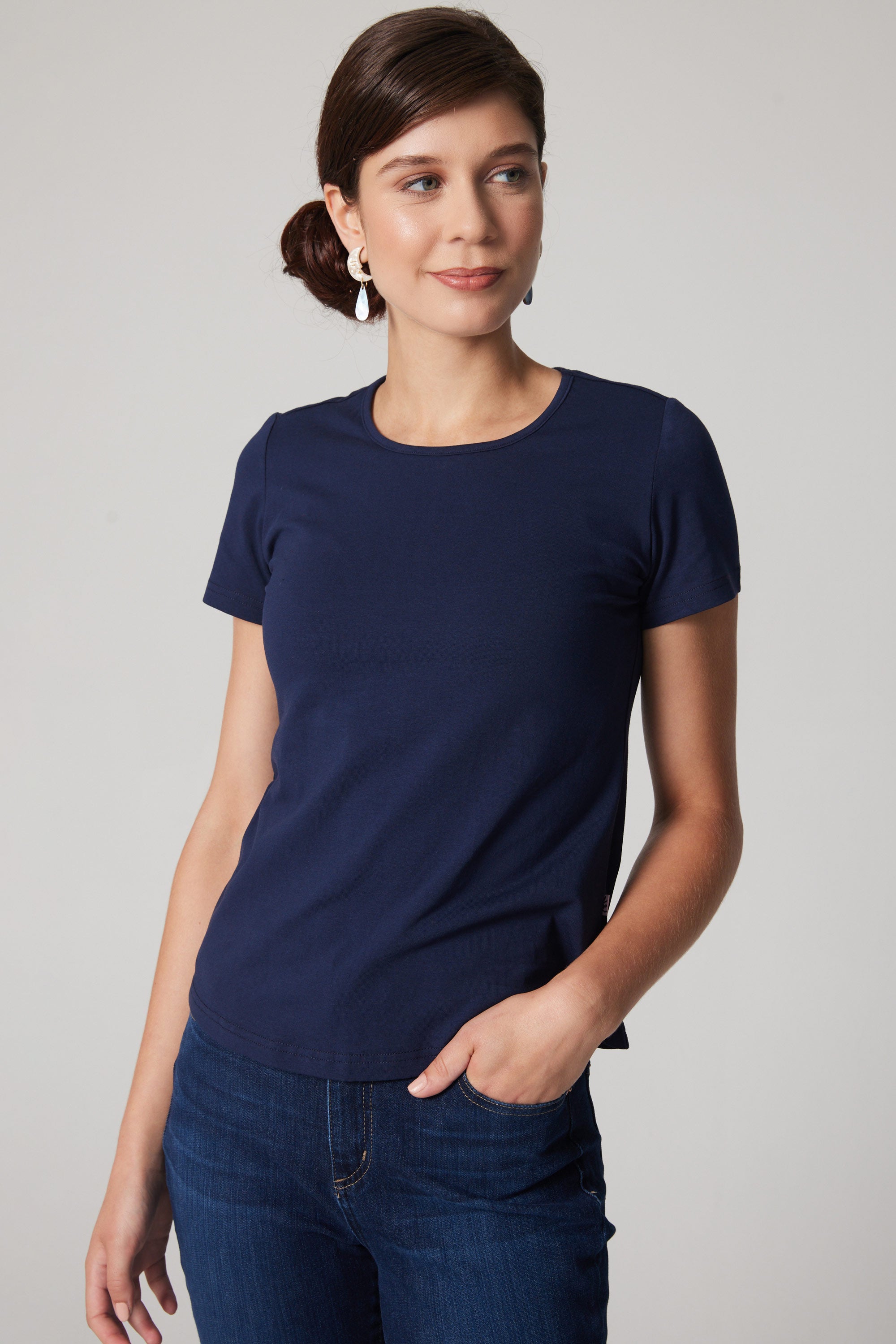 T-shirt bio à encolure dégagée - Bleu marine